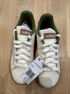 adidas Cream Leather Sneakers with Olive Green Interior
